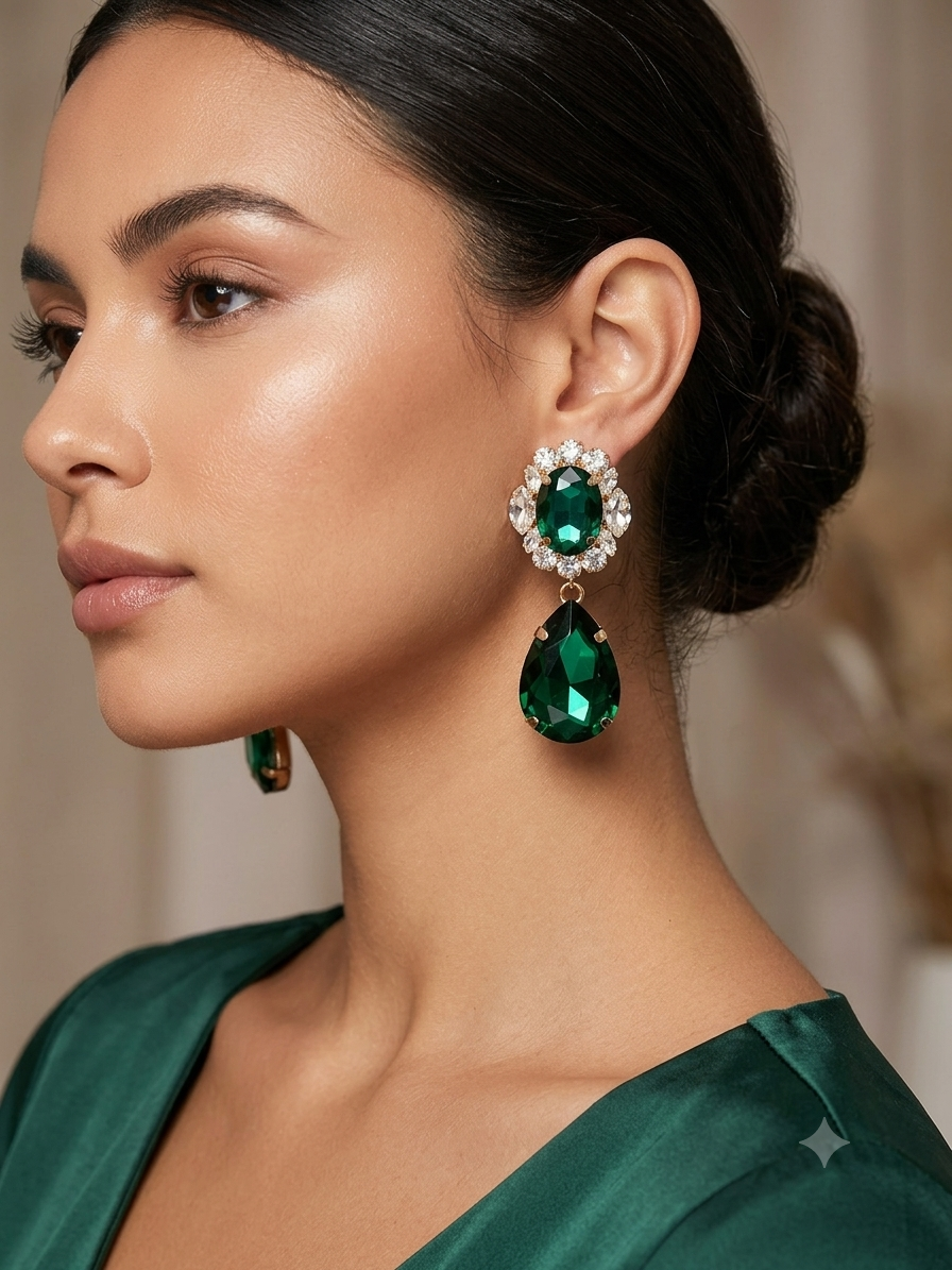 Emerald green post drop earrings