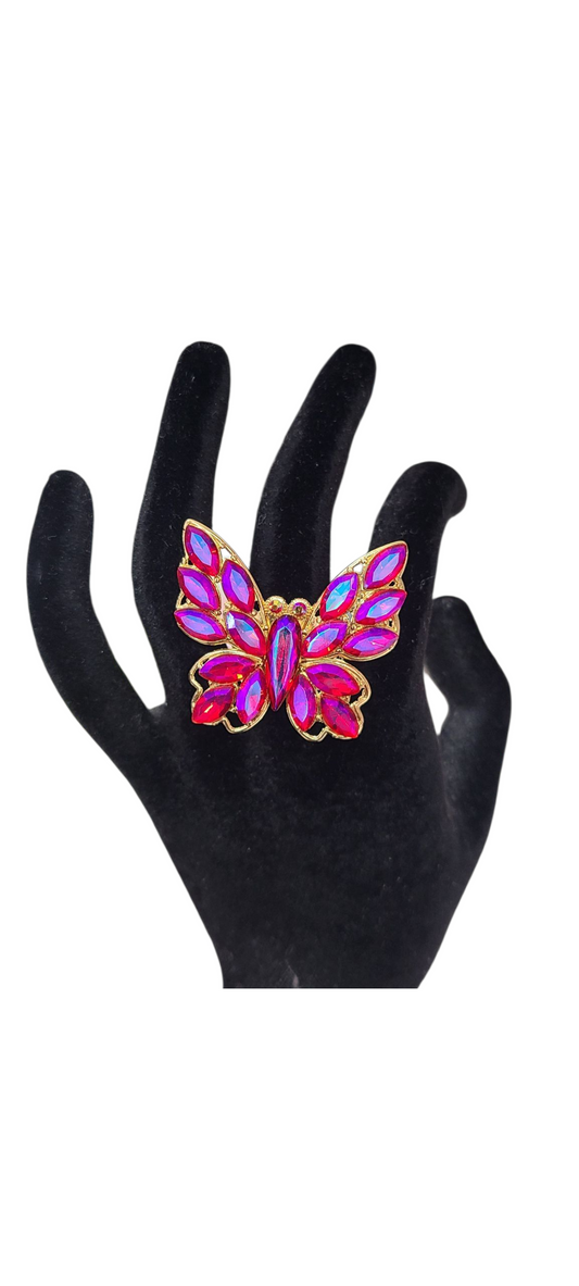 Hot Pink Ab Butterfly Ring