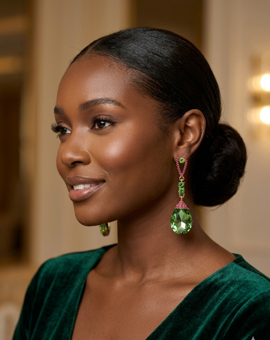 Pink Green Drop Earrings