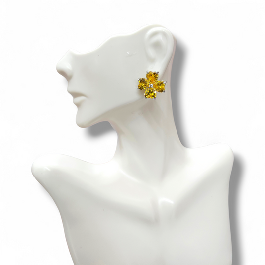 Yellow Clover Rhodium Studs