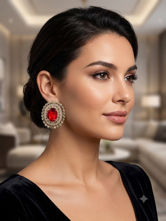 Red cz gold earrings