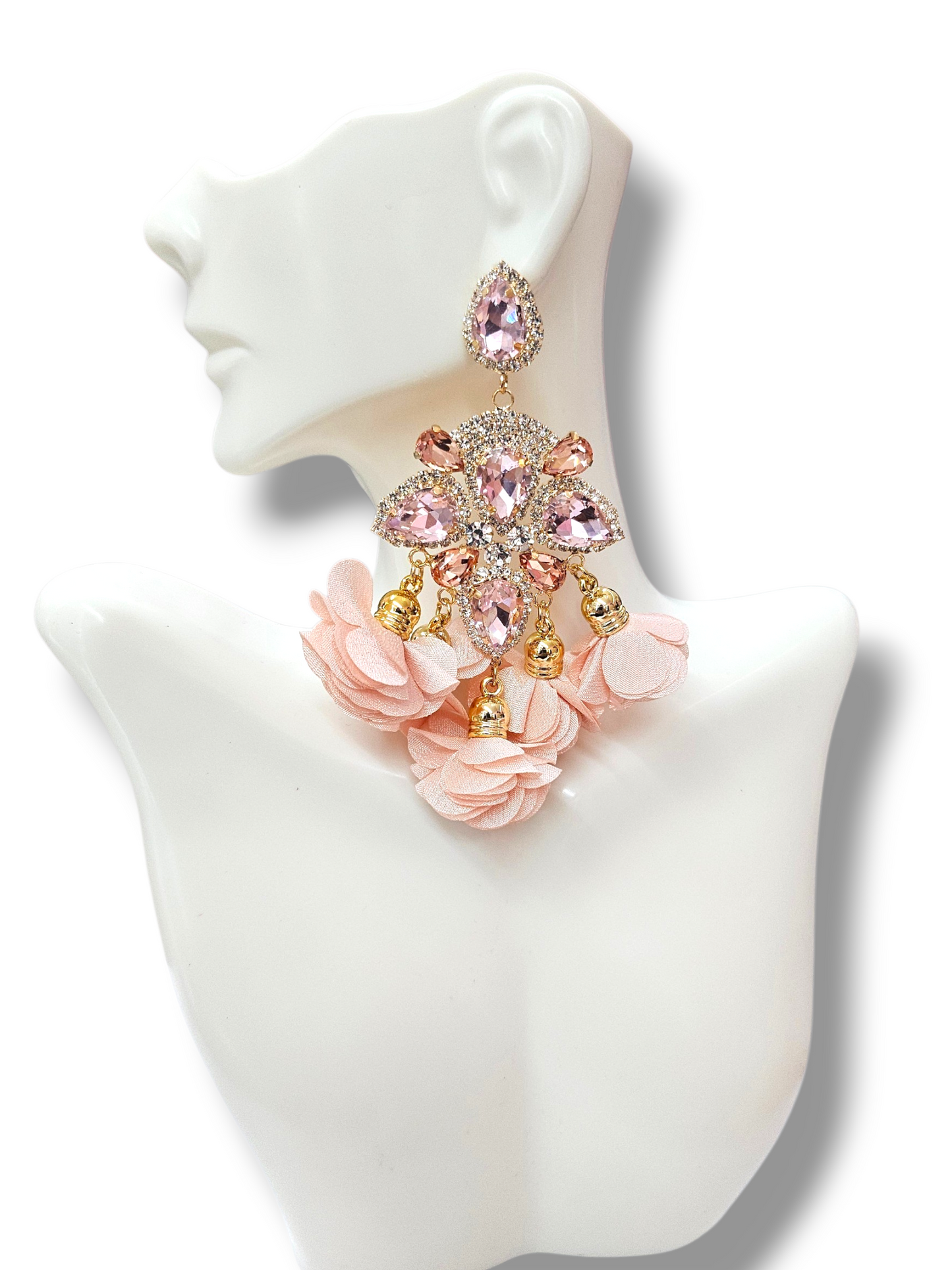Peach flower tassel earrings