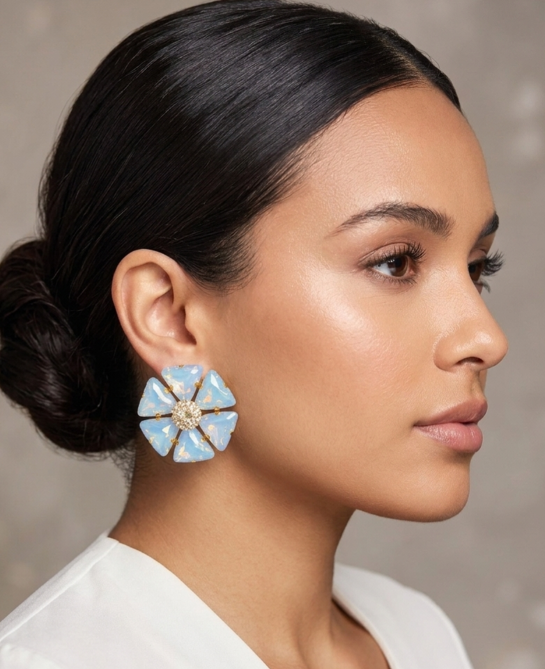 Blue opal flower earrings