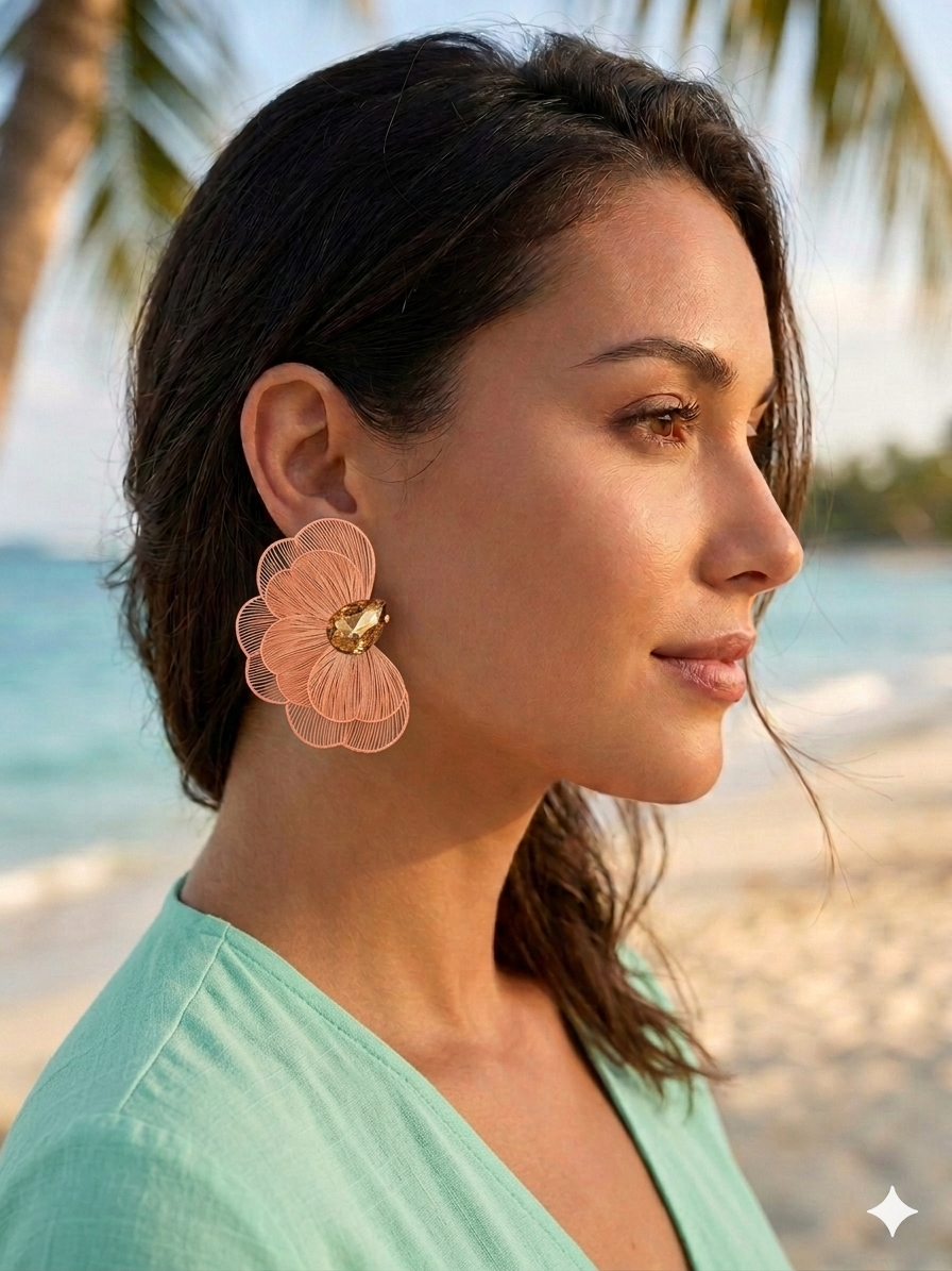 Statment metal peach earrings