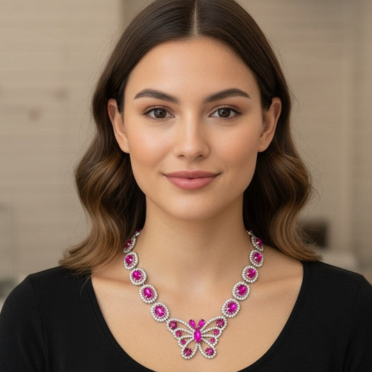 Pink butterfly necklace