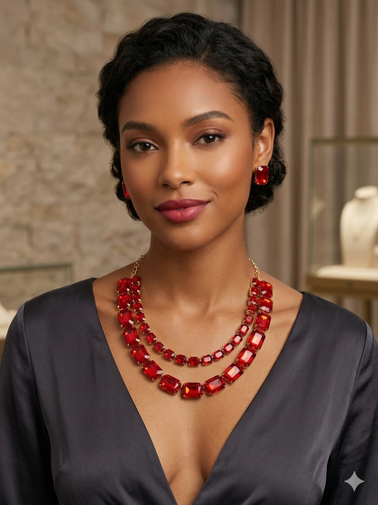 Double line red  necklace