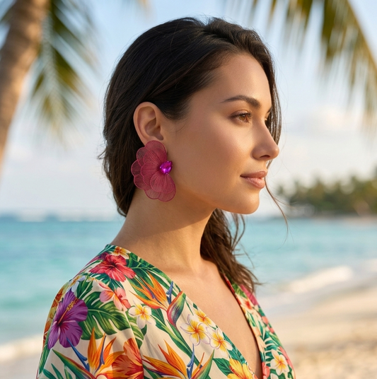 Statment metal hot pink earring