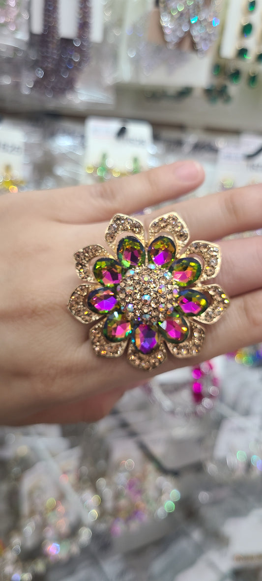 Gold oilslick rhinestone ring