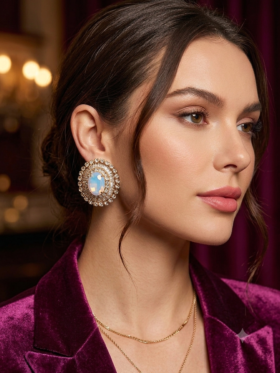 Opal gold cz earrings