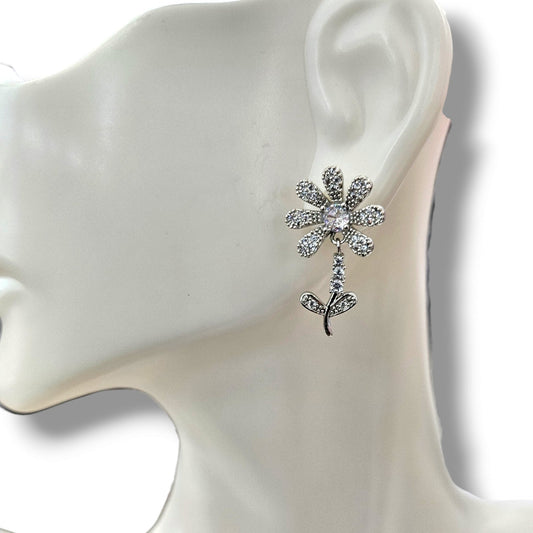 Silver Flower Zirconia  Studs