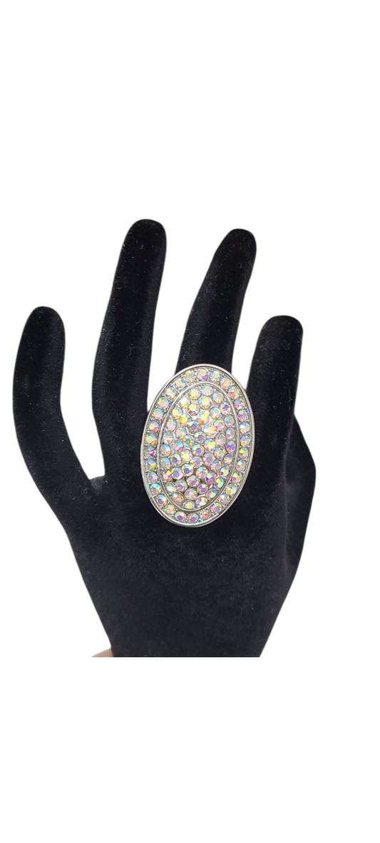 Silver oval AB statement ring