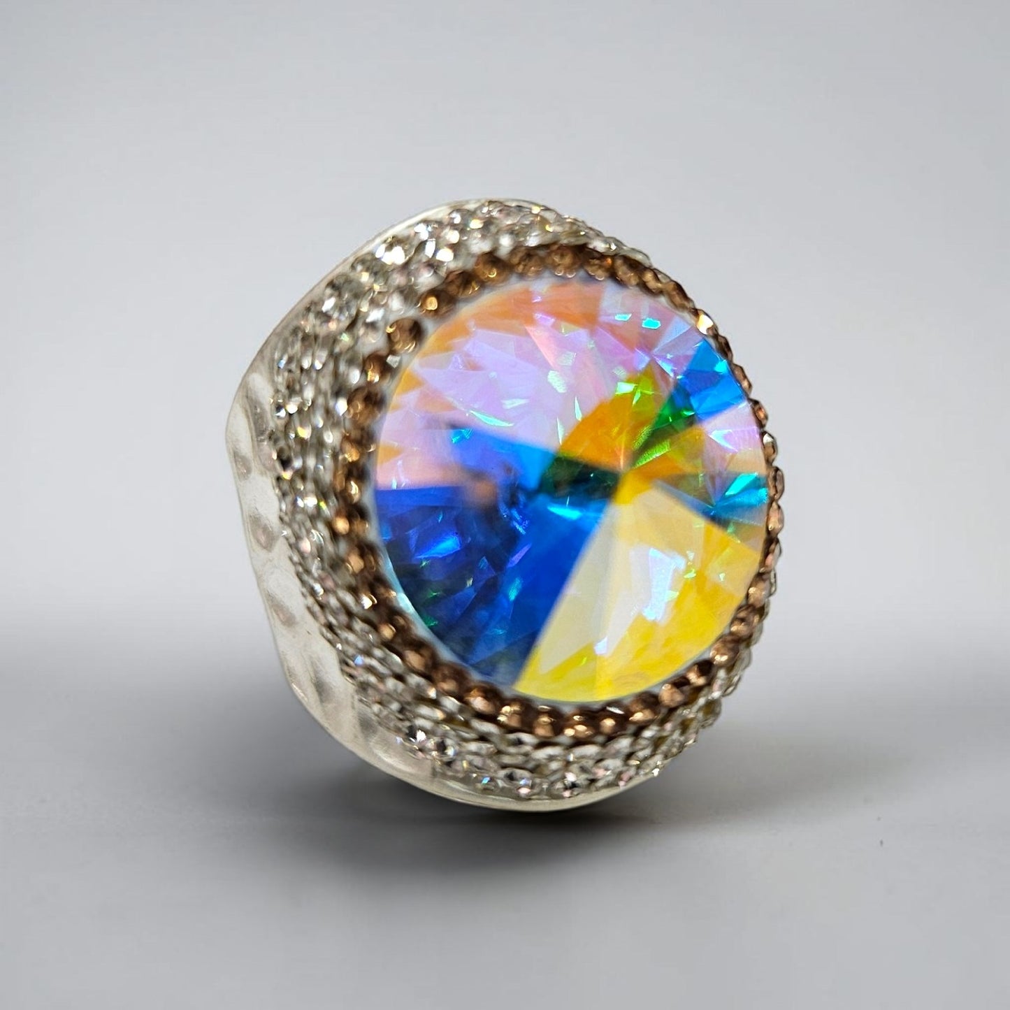 Round Silver AB Crystal ring