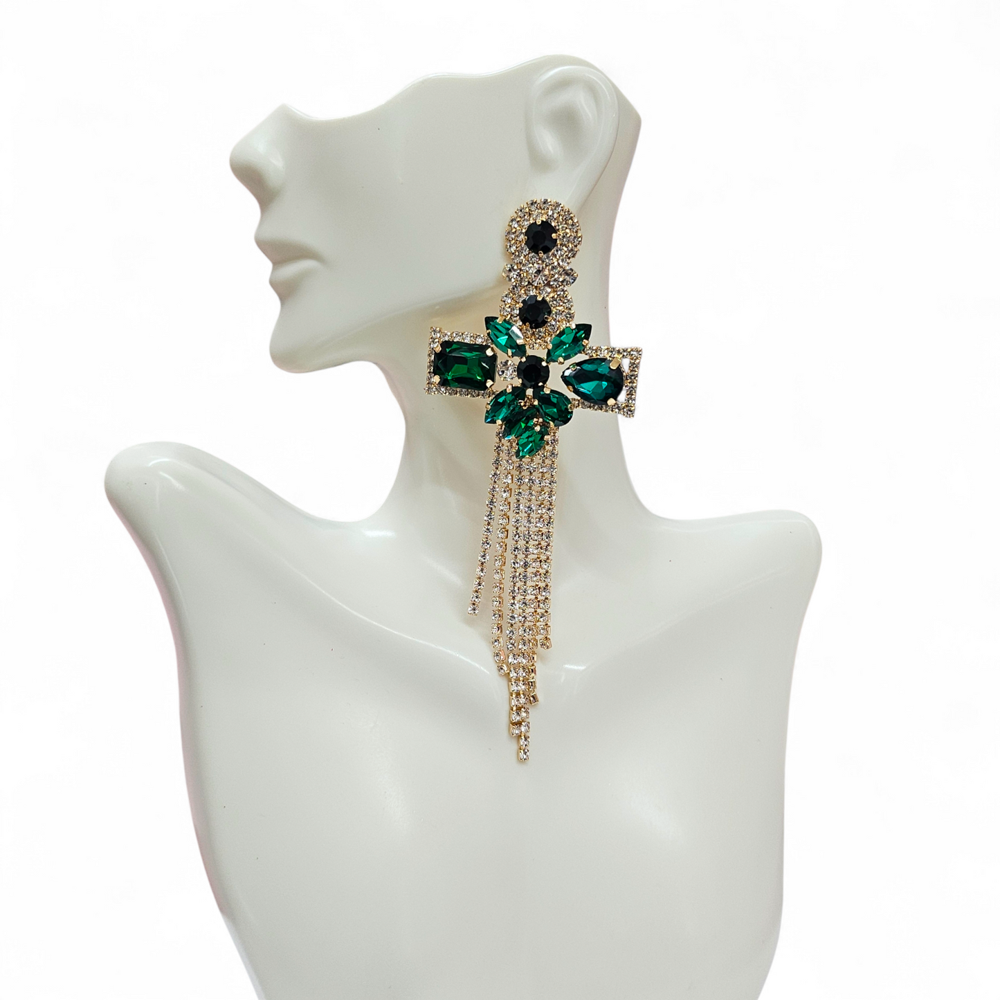 Green Cross tassel earrings