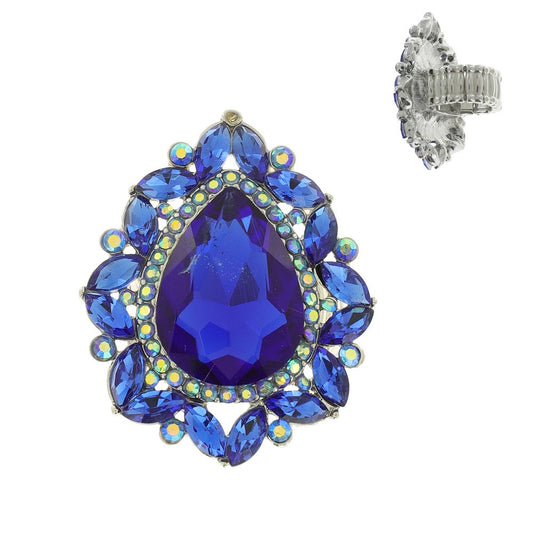 Teardrop Gem With Rhinestone Stretch Ring