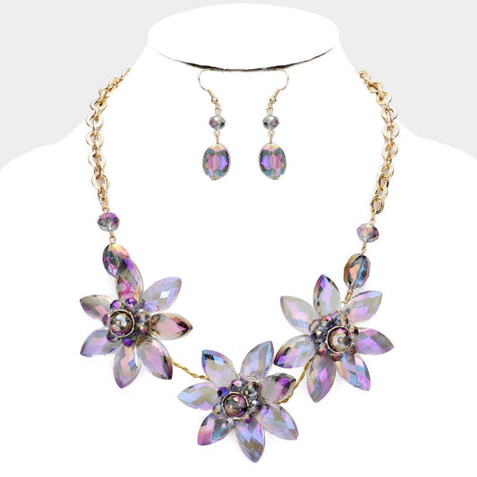 Purple crystal flower  necklace