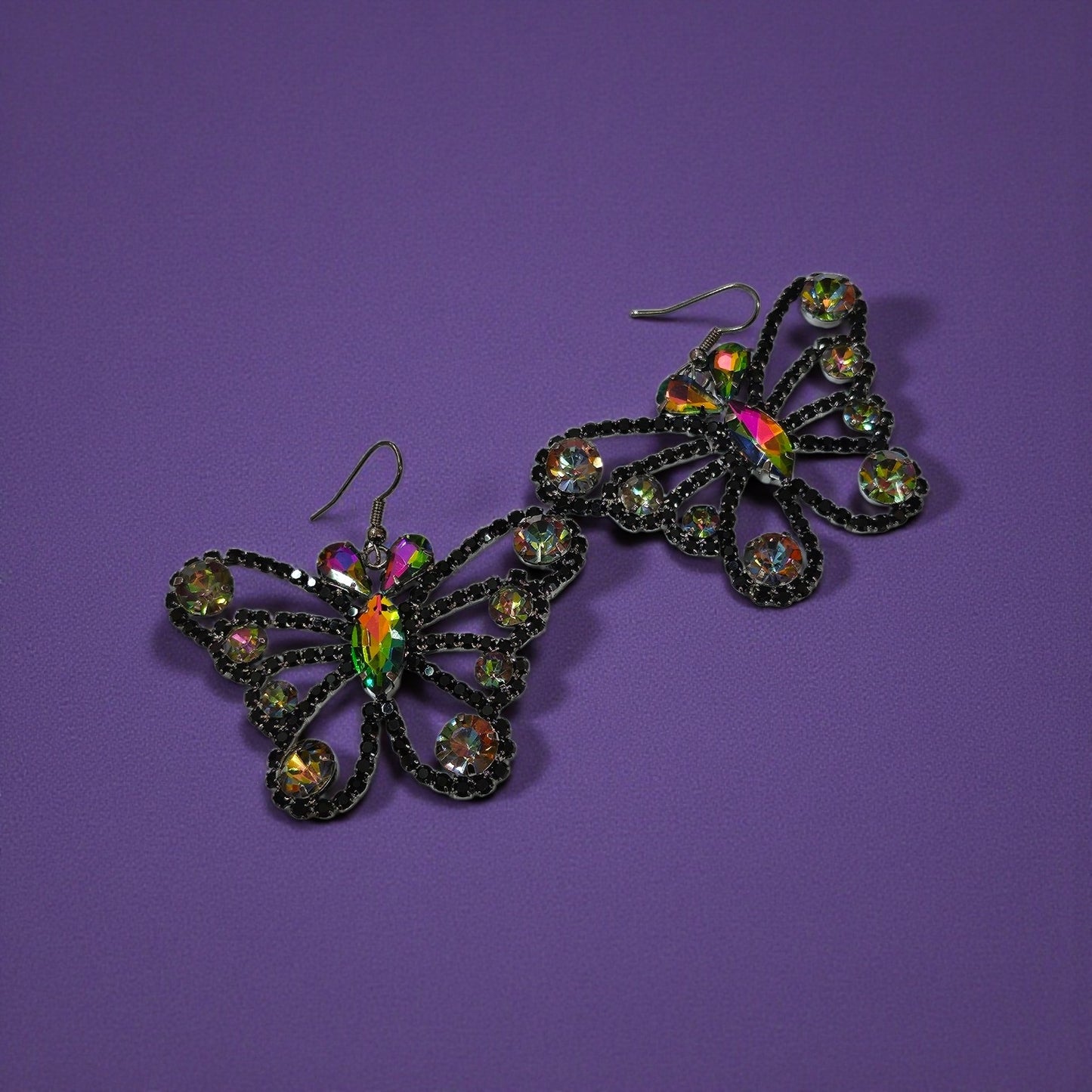Black Oilslick Butterfly Earrings