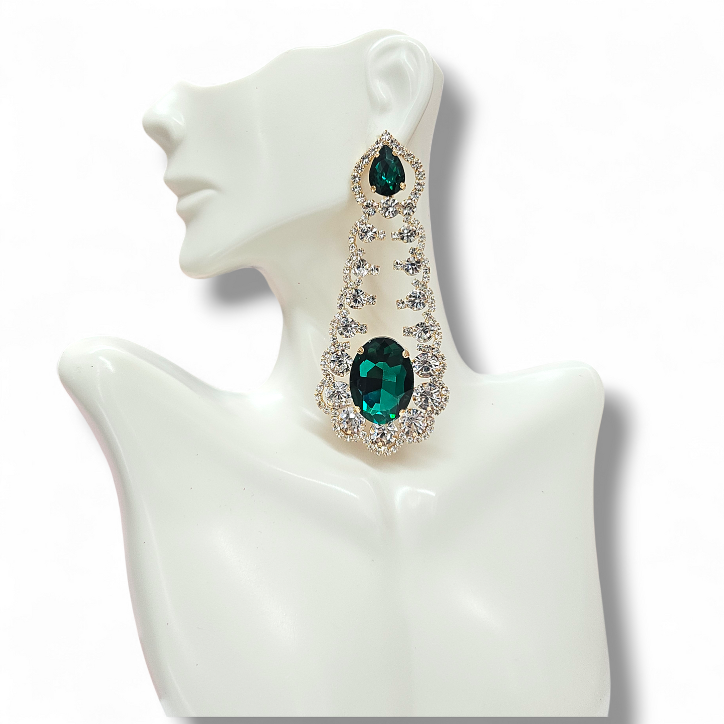 Green drop statement earrings