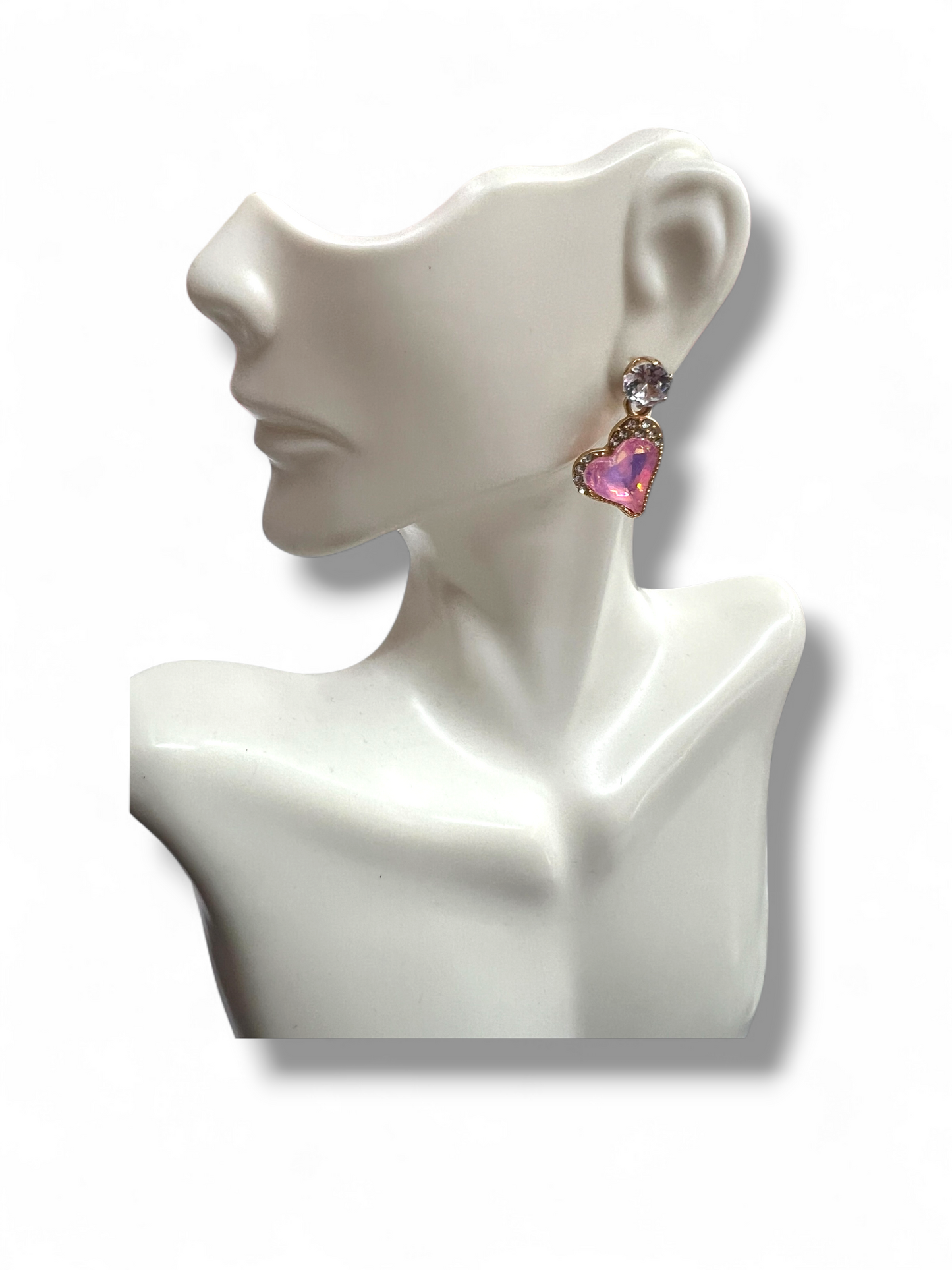 Gold pink heart earrings