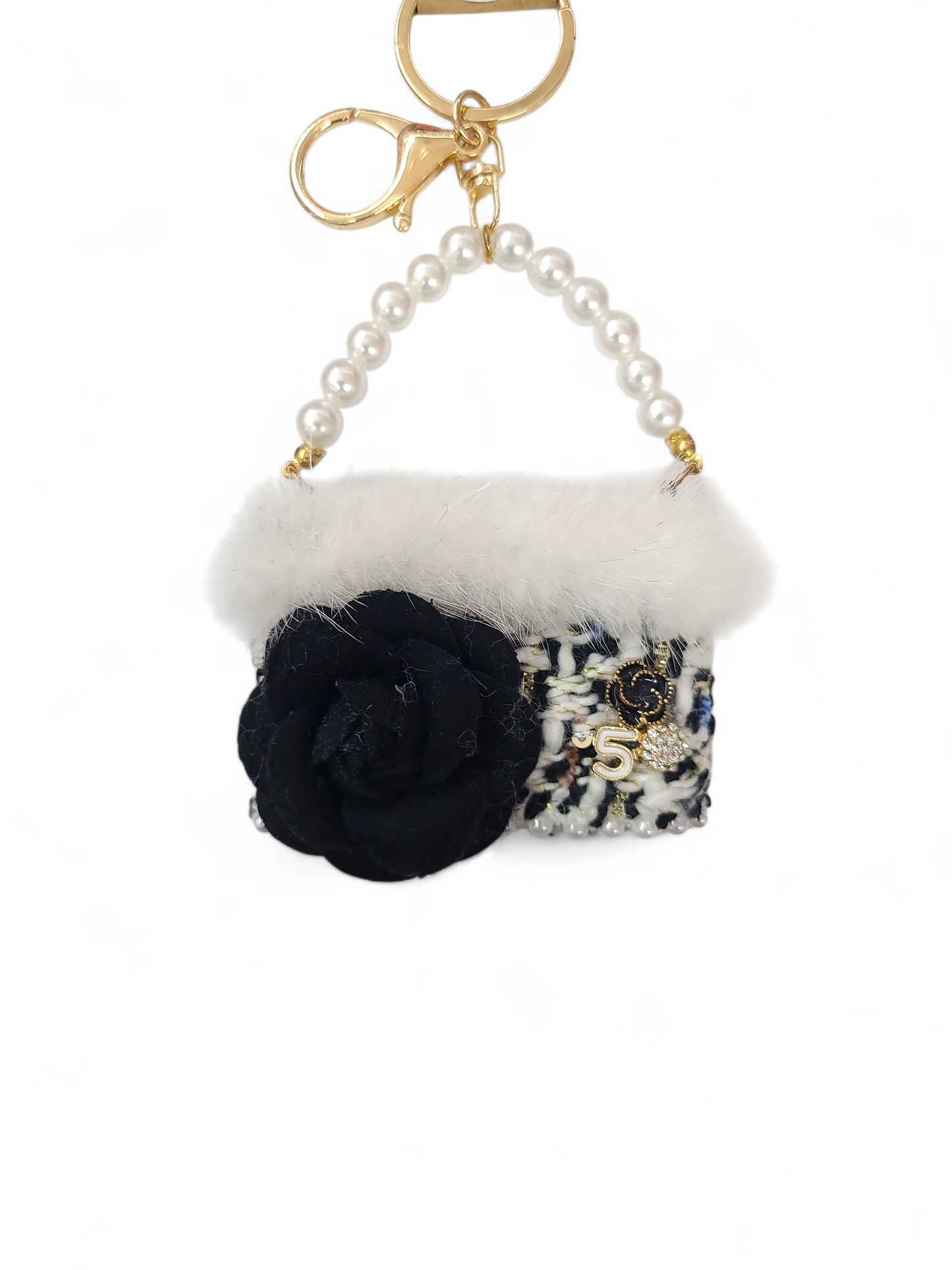 White black purse keychain
