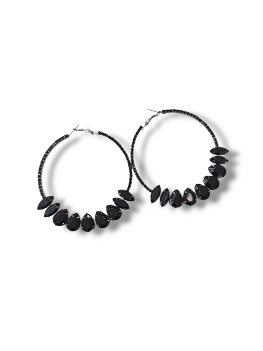 Black Rhinestone Side Hoop