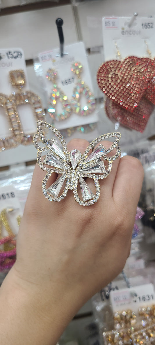 Silver gold butterfly ring