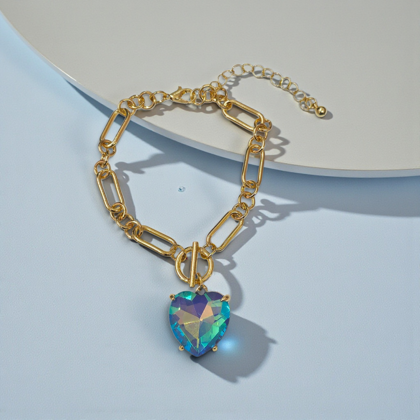 Aqua Opal Heart Charm Bracelet