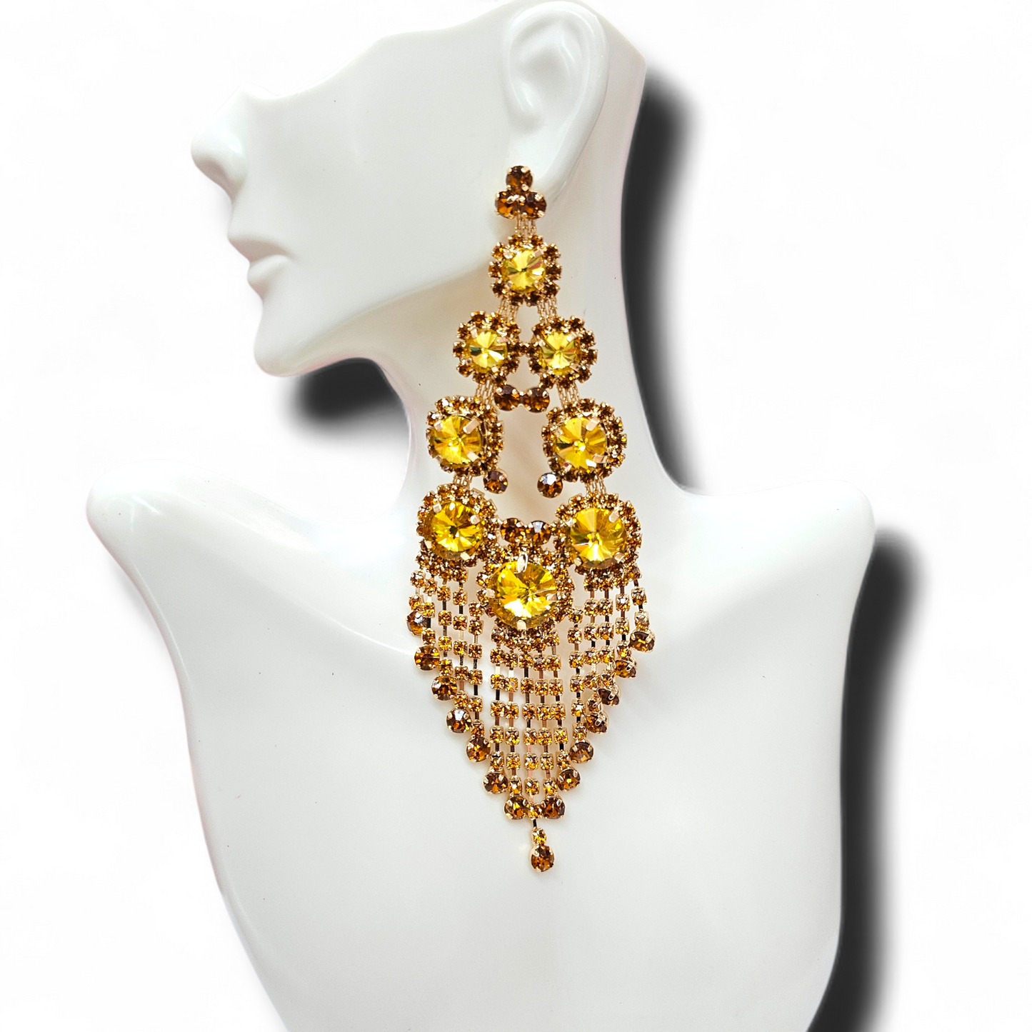 Statement yellow Rhinestone earrings
