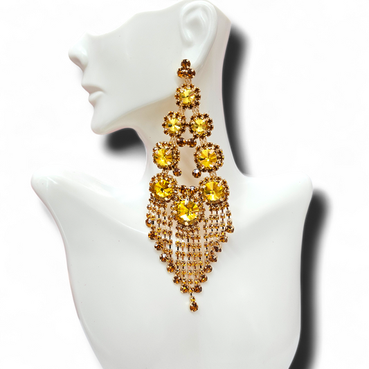 Statement yellow Rhinestone earrings
