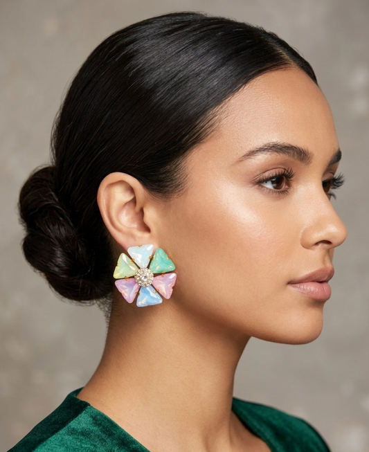 Multi opal flower earrings