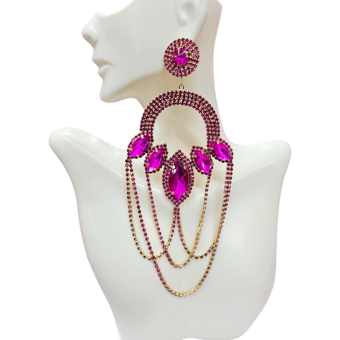 hot pink tassle drop earrings