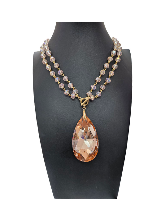 Peach Crystal drop necklace