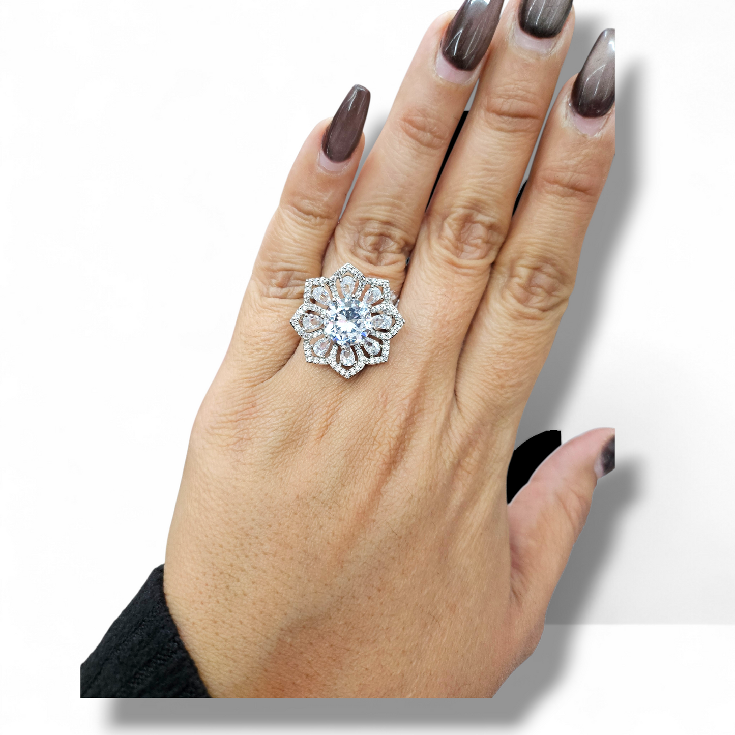 Rhodium adjustable size ring
