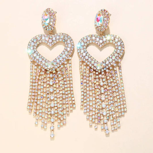 Post AB Heart tassel earrings