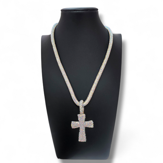 All AB  Rhinestone Cross Necklace