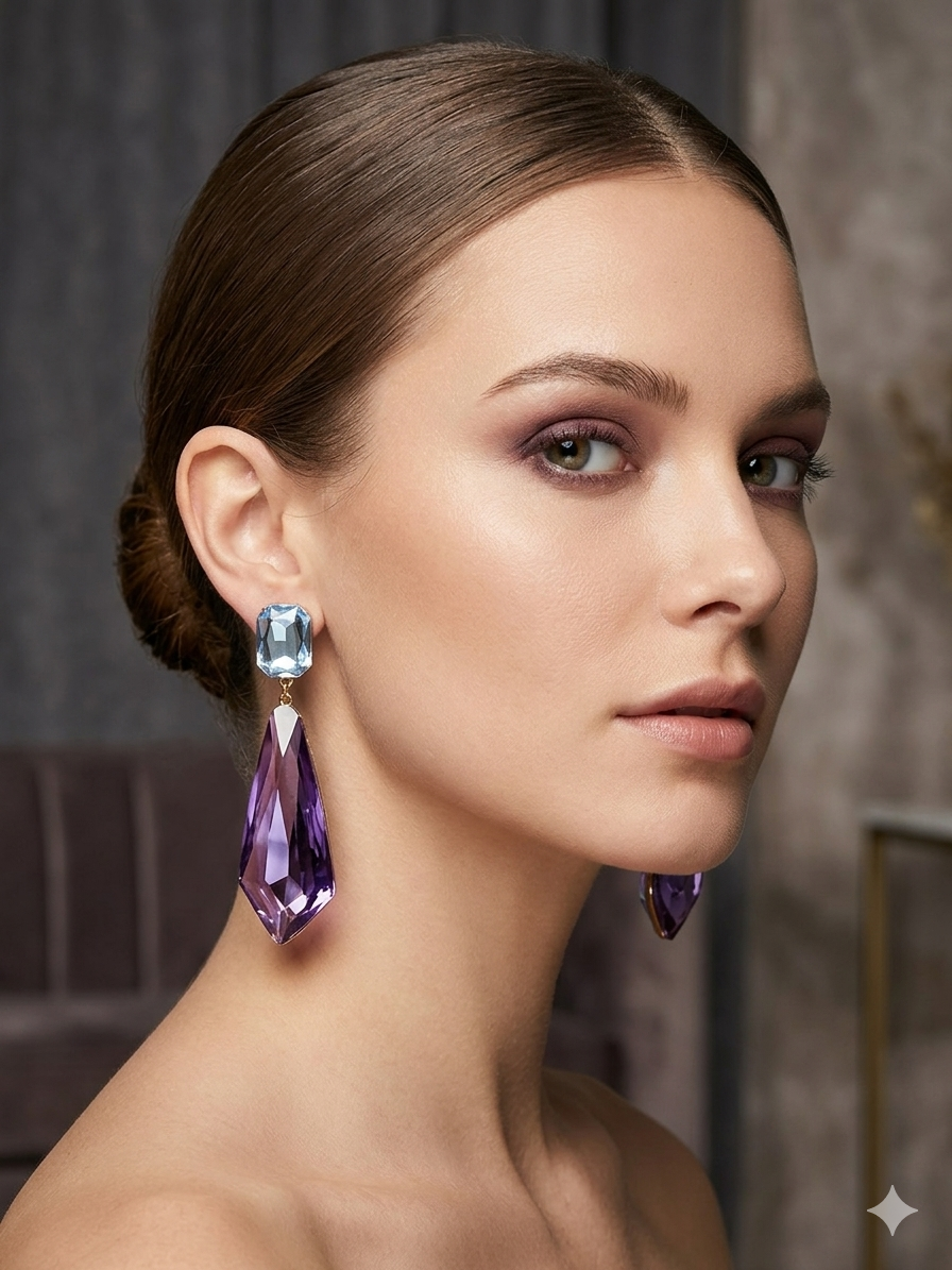 Purple geometric post earrings