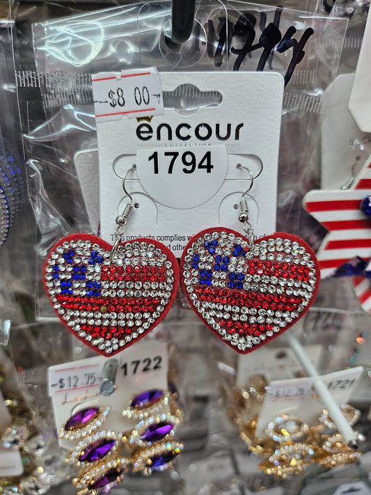USA Flag  heart earrings