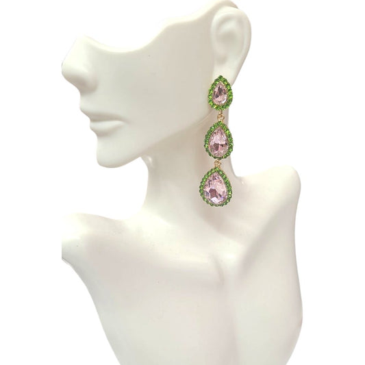 Pink and Green Drop Earrings