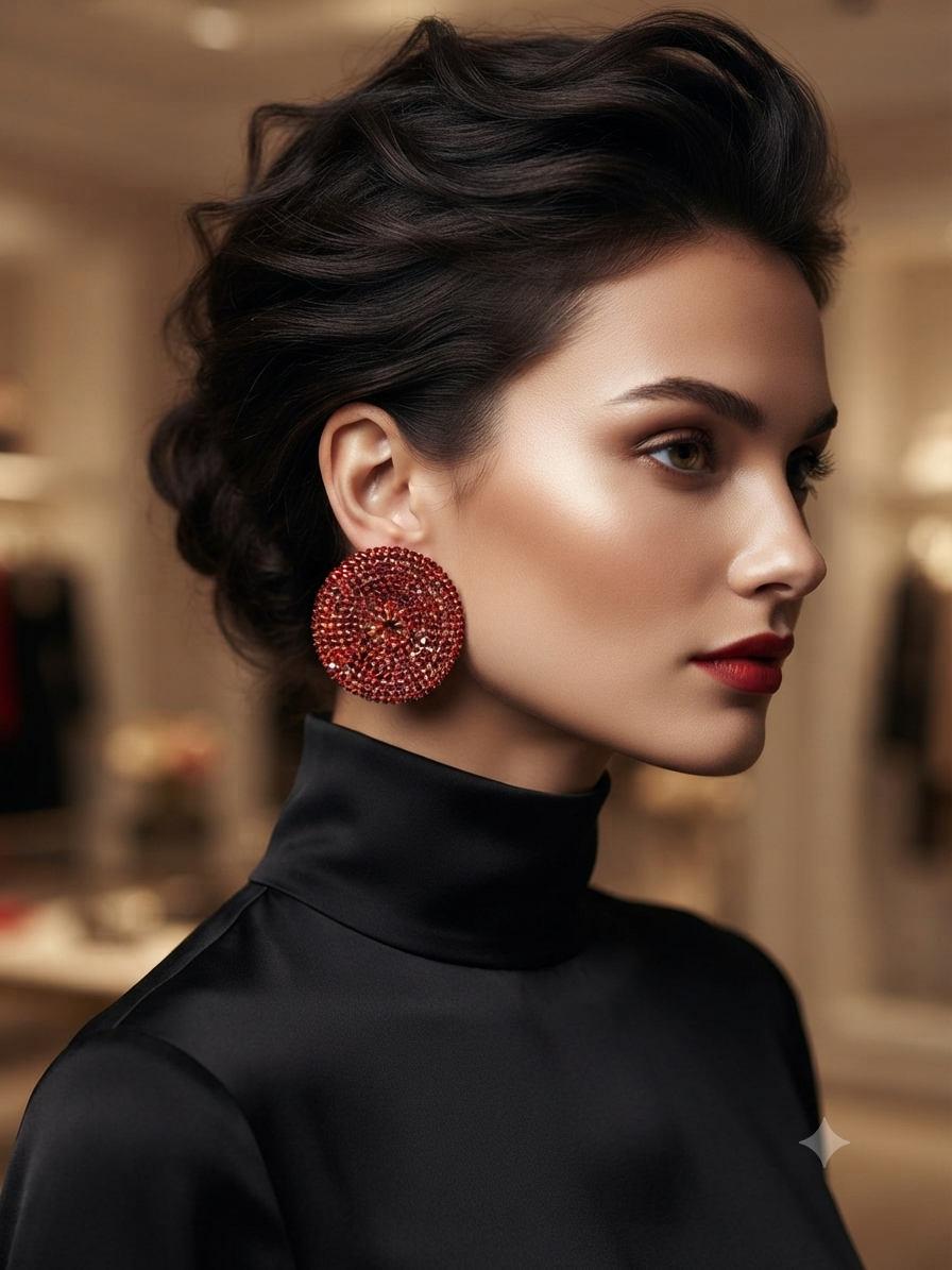 Red disc earrings