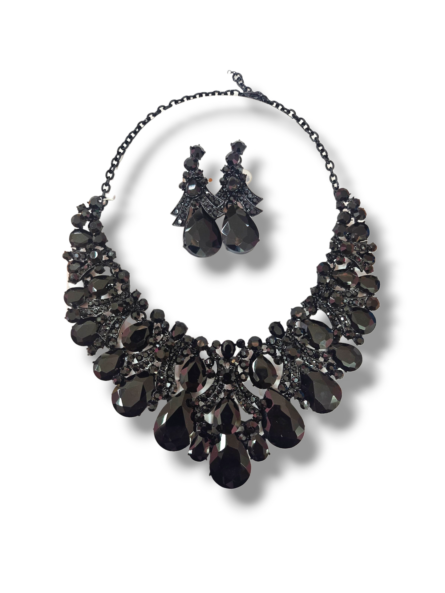 Rhodium all black statement necklace