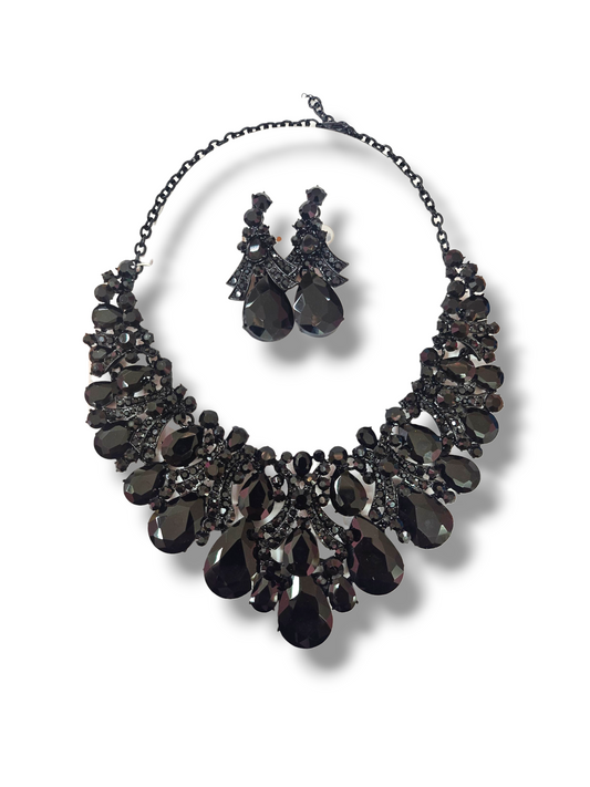 Rhodium all black statement necklace