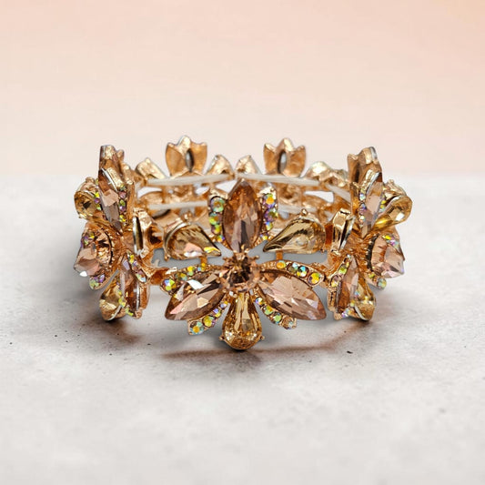 Peach Rhinestone Flower Bracelet
