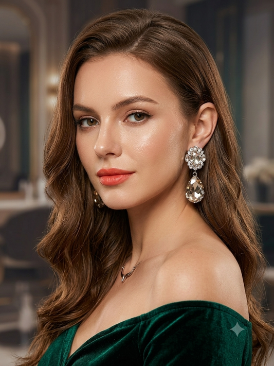Silver post crystal earrings
