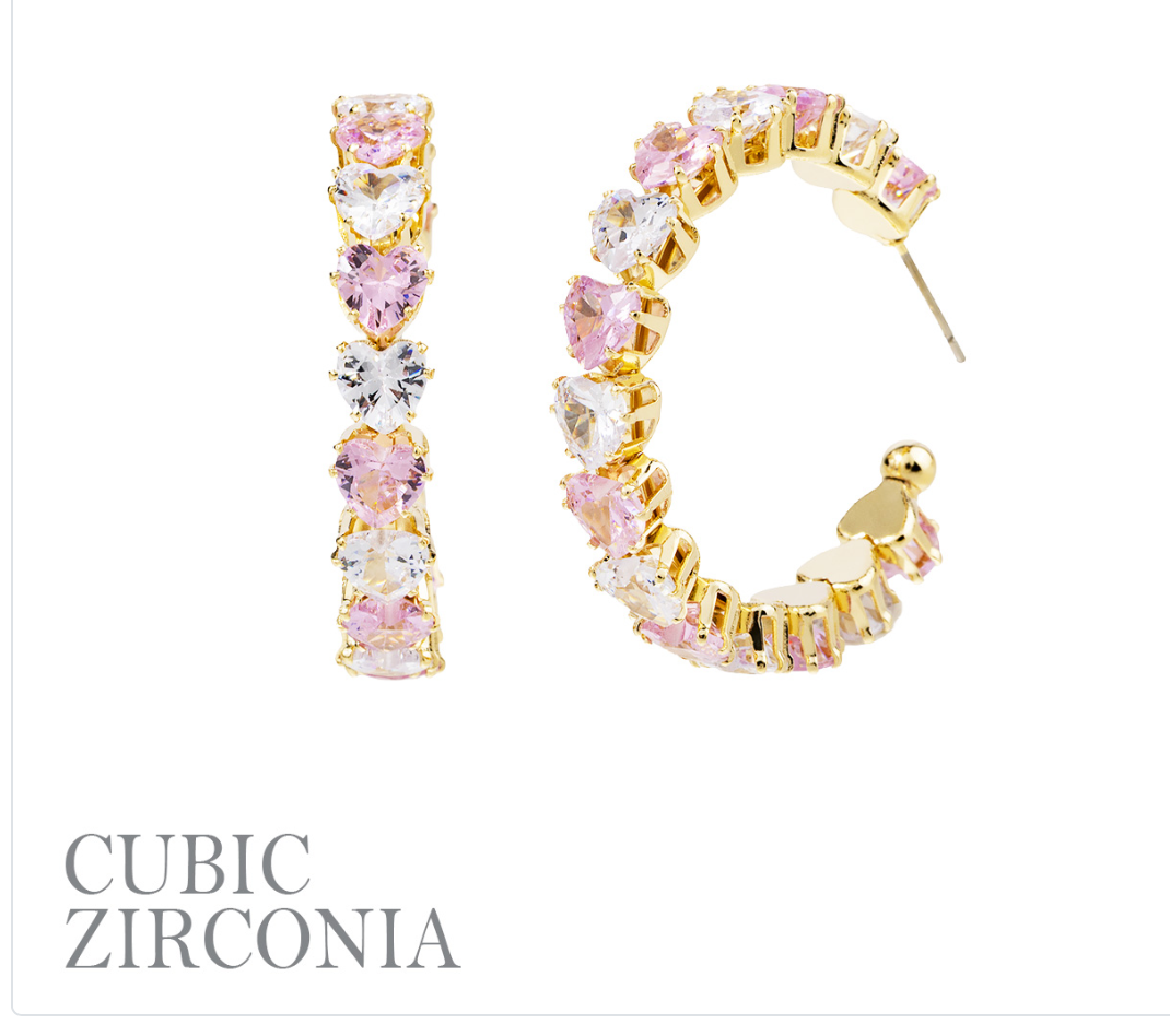 Pink White Heart Zirconia Hoop