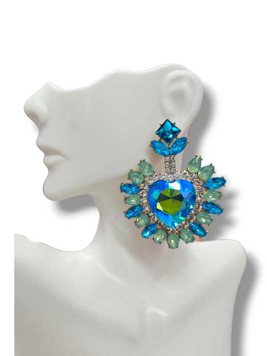 Blue ab heart earrings