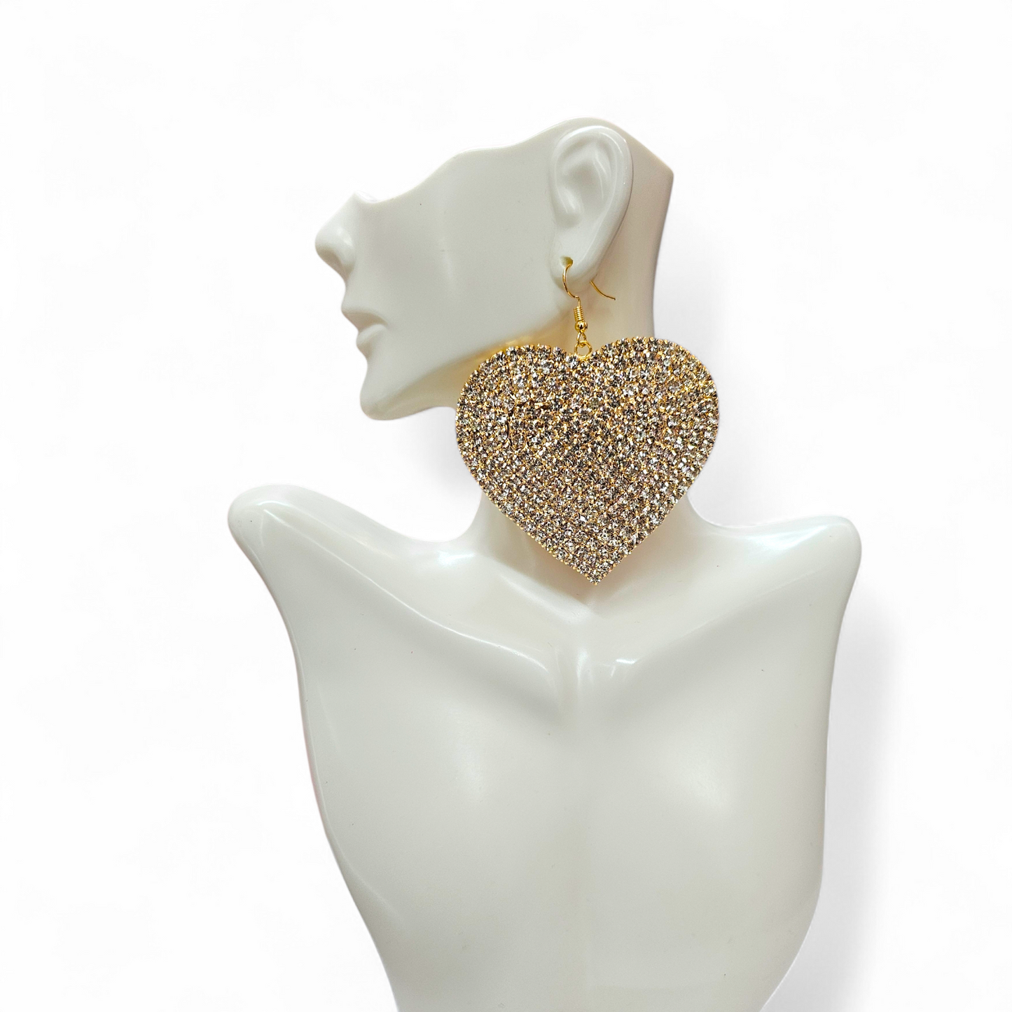 Statement Gold Clear Heart earrings
