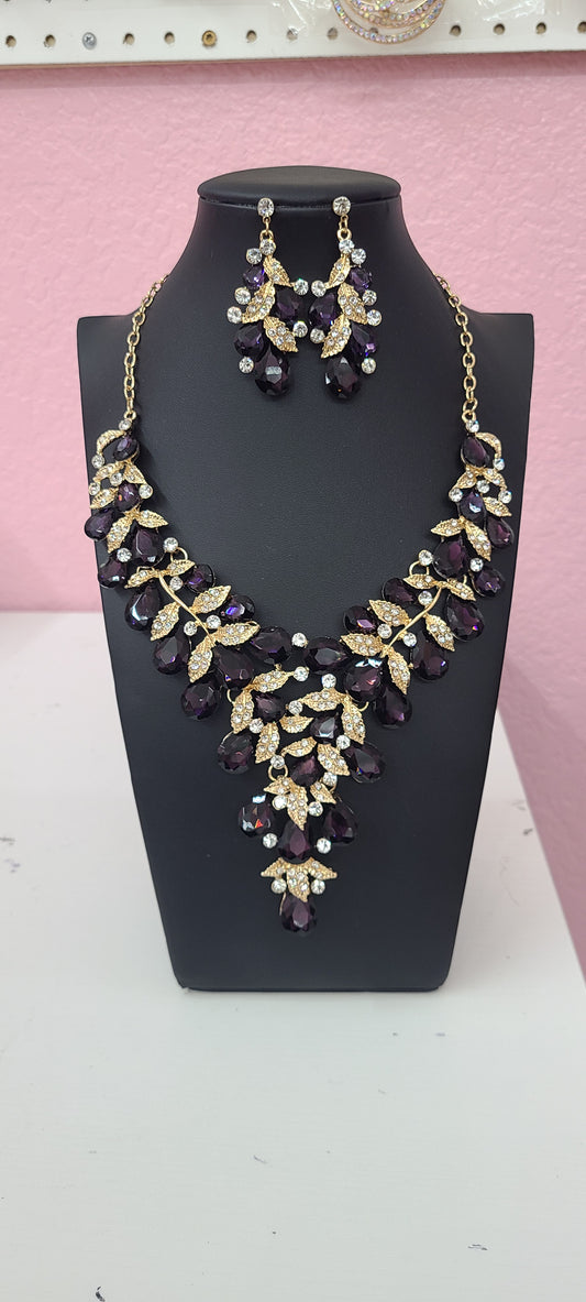 Purple Gold Statement Necklace