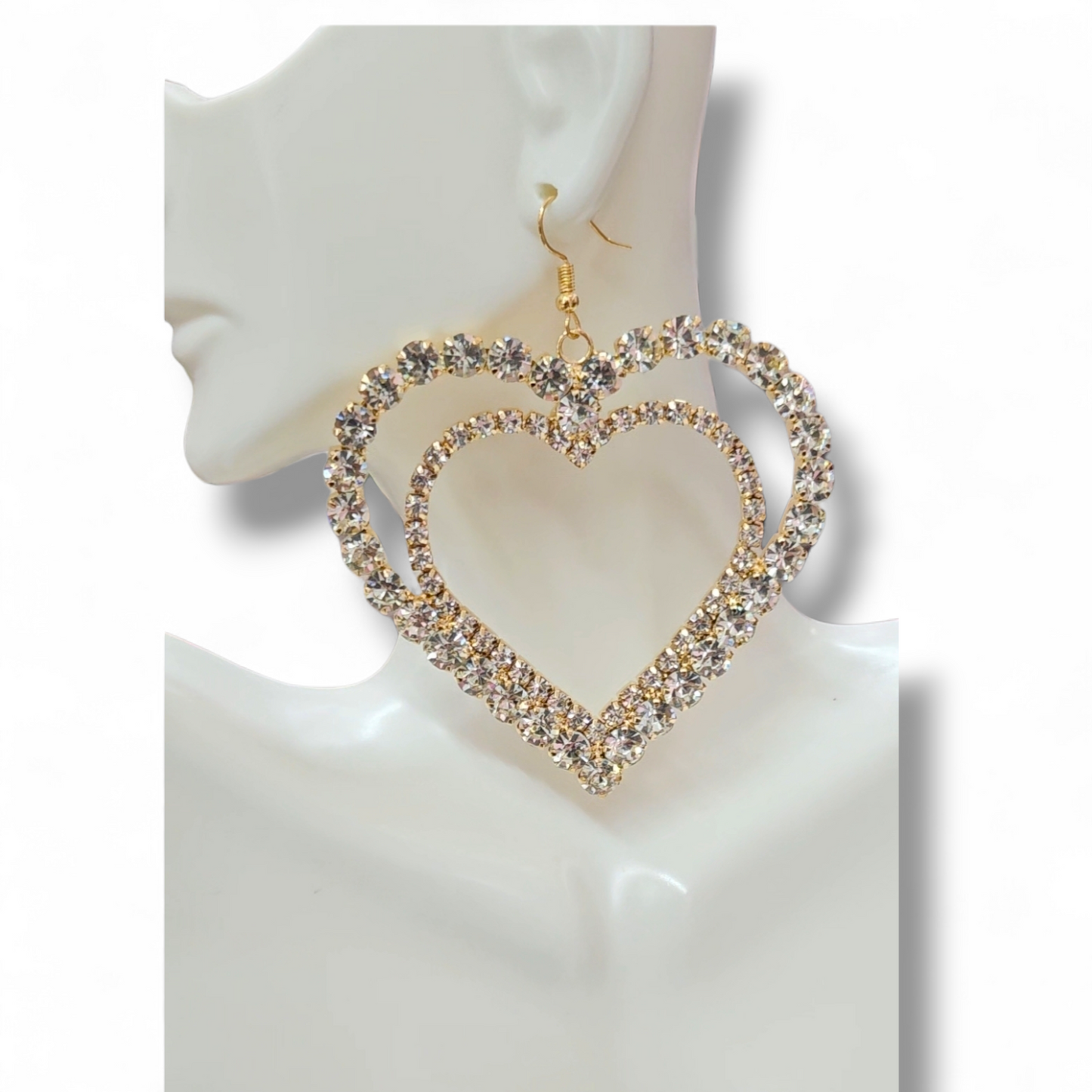 Gold statement heart earrings