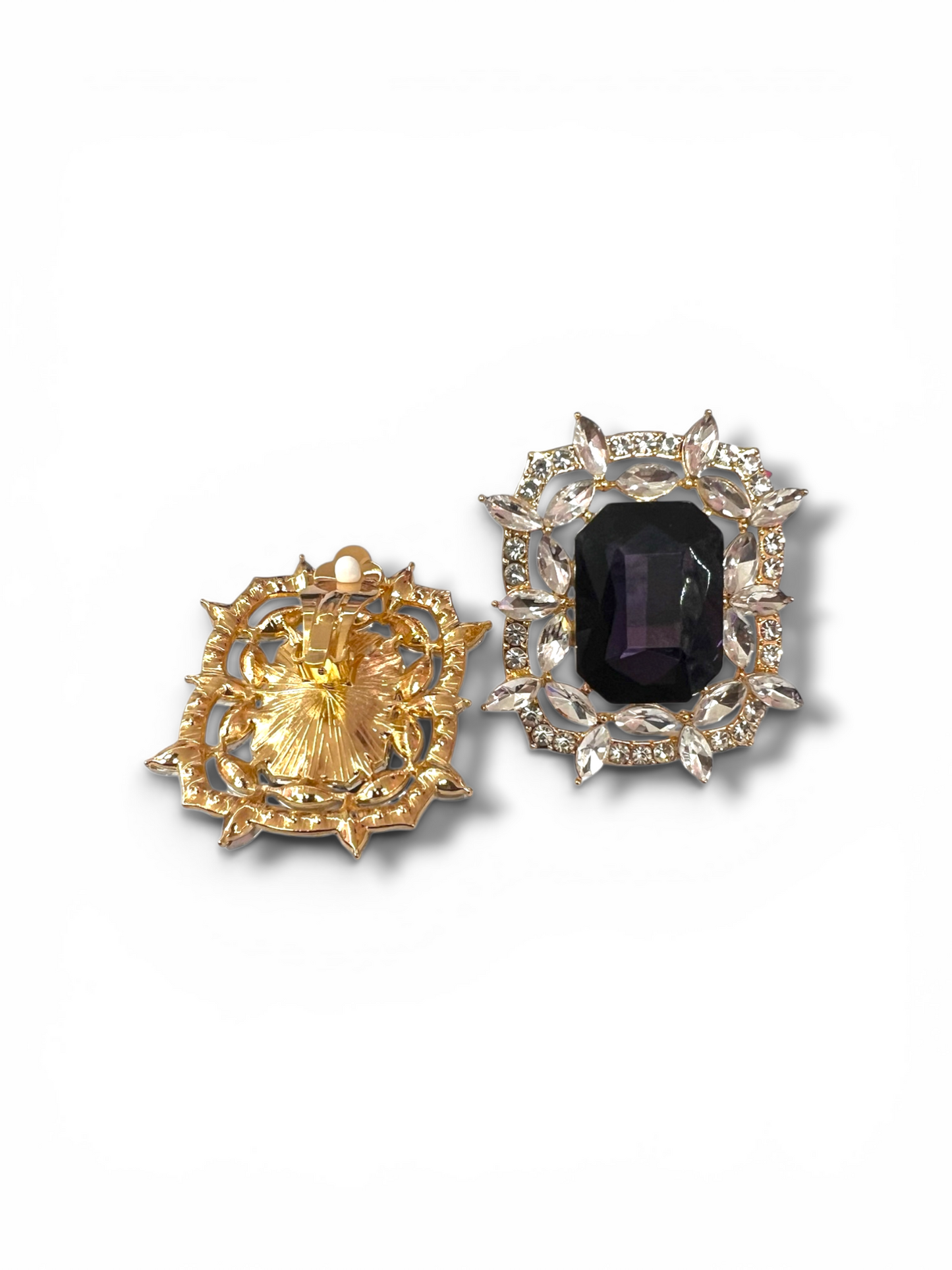 PURPLE AND GOLD RHINESTONE CLIP ONS