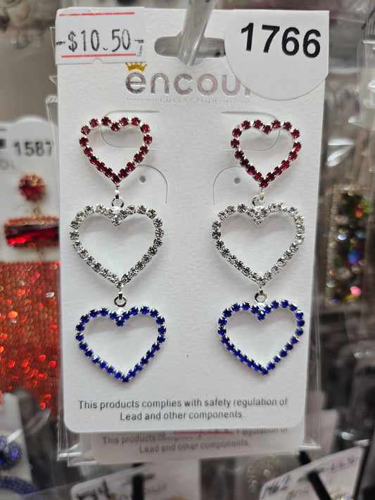 Red white and blue heart earrings