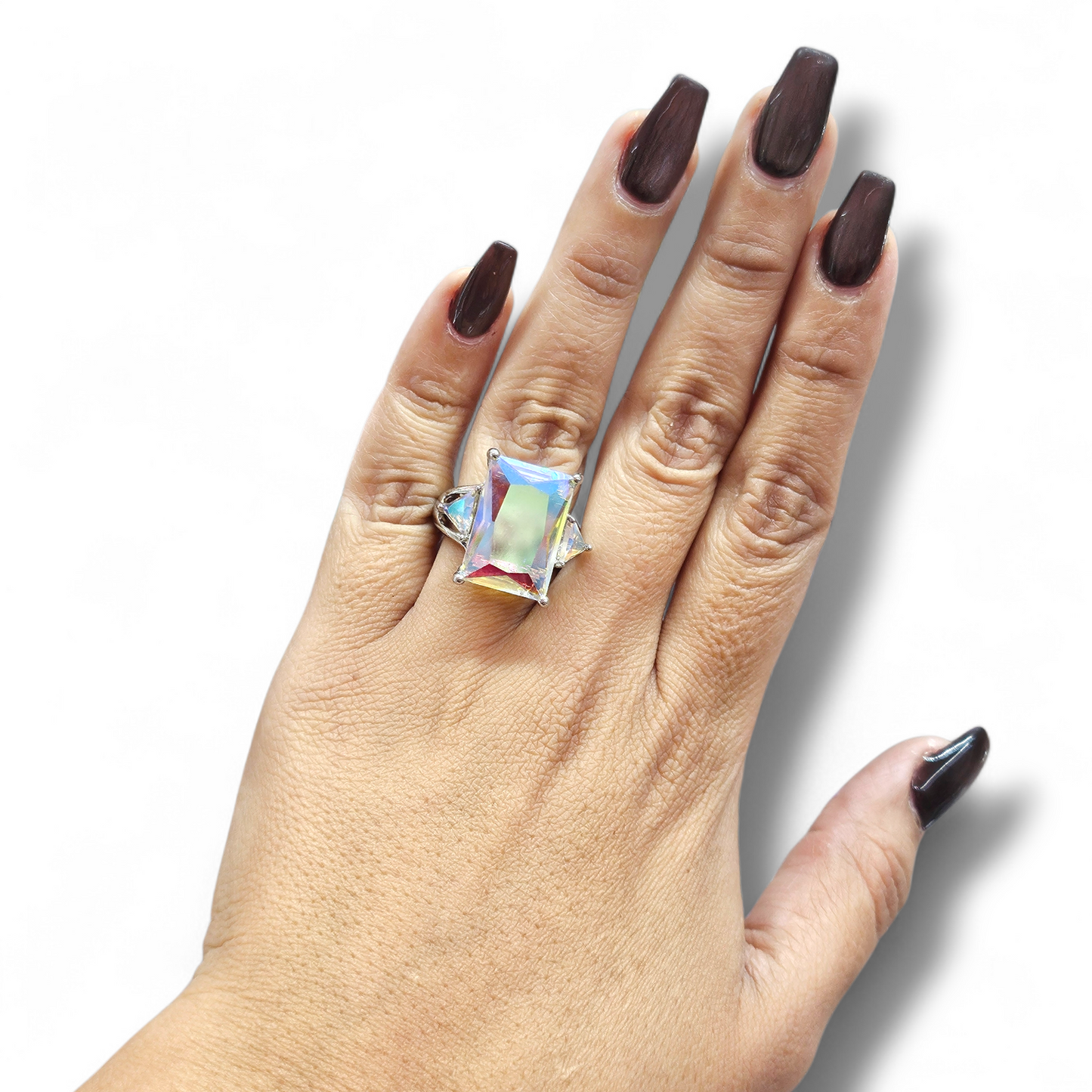 Crystal ab rodium ring